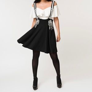 Unique Vintage Halloween Black Skeleton Suspender Skirt XL/14